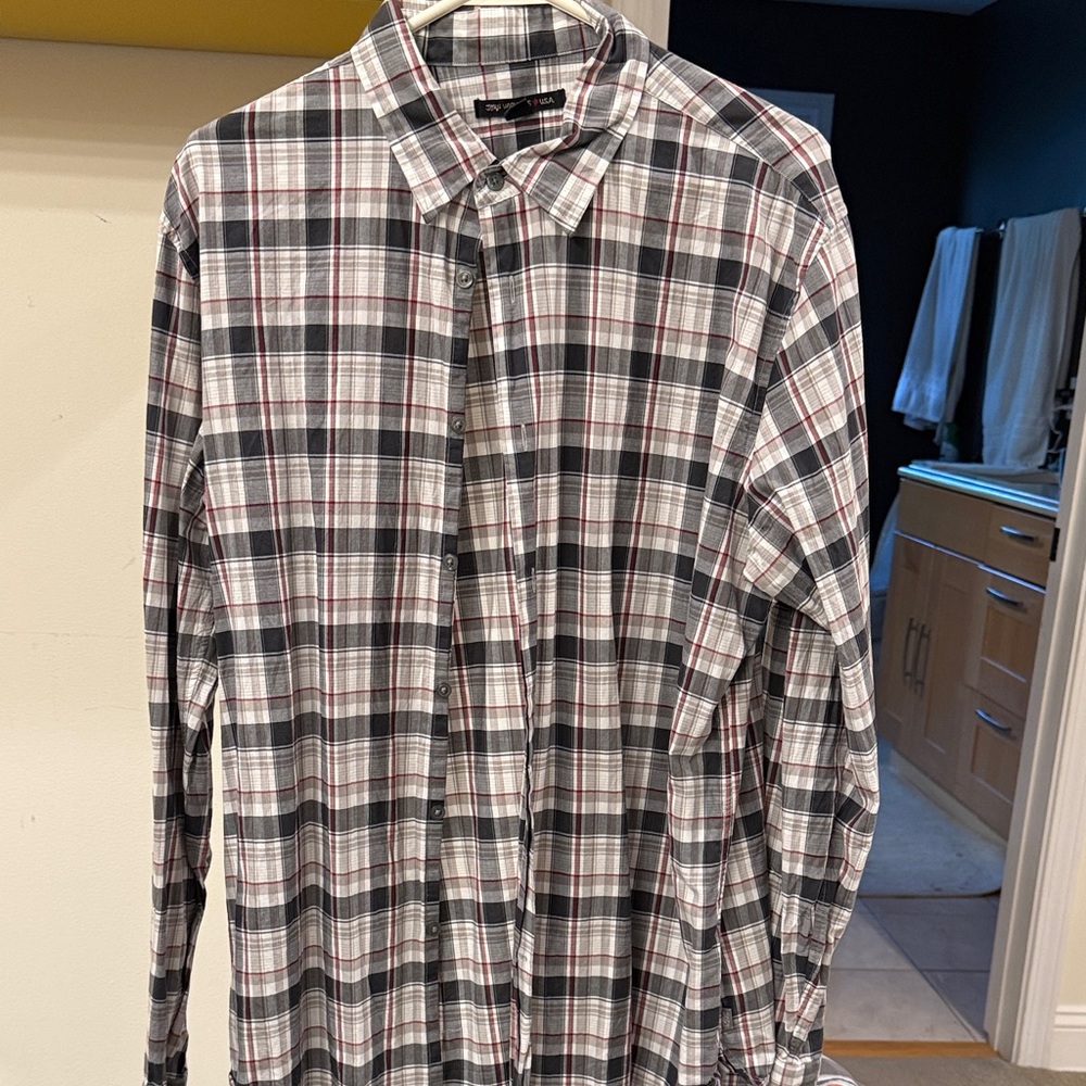 John Varvatos Black and White Plaid Casual Shirt